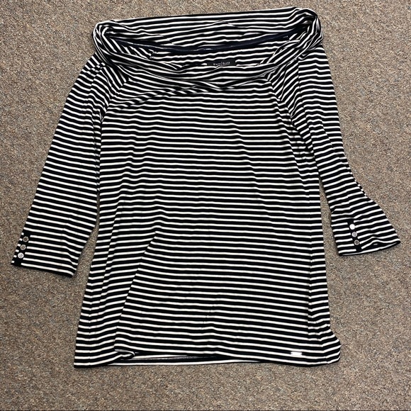 WHBM 3/4 Sleeve off the Shoulder Stripe Top - Picture 5 of 11